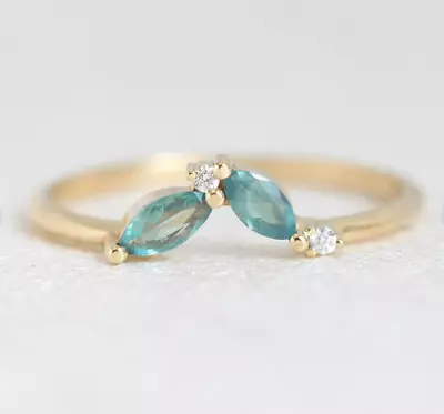 Natural Blue Topaz Gemstone Stacking Ring Solid 10K Gold Moissanite Jewelry • $225.25