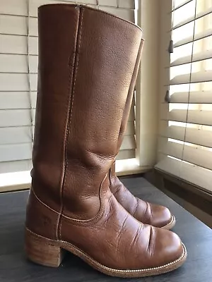 Vintage Frye Womens Campus Saddle Brown Leather Tall Boots Size 6.5 D • $250