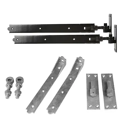 Garden Gate Hinges Adjustable Hooks & Bands On Plates Set • £16.45