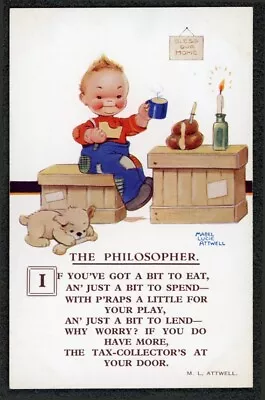 Mabel Lucie Attwell Children’s Artist The Philosopher Boy With Tea & Puppy • £6