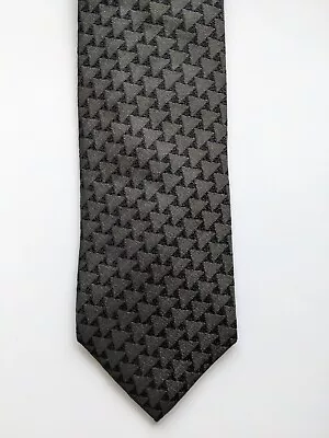 Vanners Classic Jacquard Silk Tie. Grey Triangles On Black Texture. • £19.99