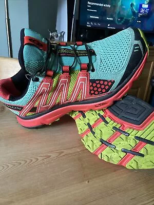 SALOMON XR Mission Womens Trail Running Shoes Aqua Coral Black Size 5.5 • £15