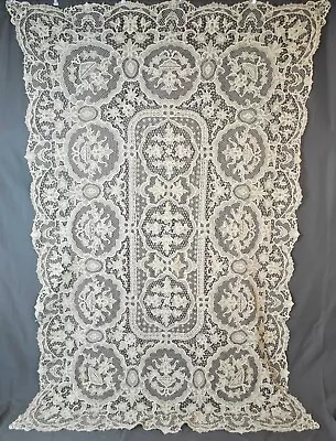 ANTIQUE LACE TABLECLOTH POINT DE VENISE NEEDLELACE 103  X 63  • $425