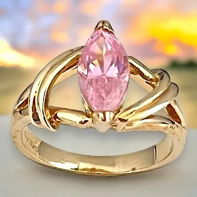 Vintage Ring Size 7 Pink Marquis Cubic Zirconia 14K Gold Plate Mid-Century 14D • $37.99