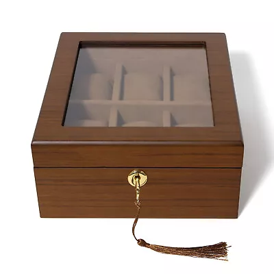 6 Slot Mens Watch Box Case Organizer Holder Jewelry Storage Display With Key • $29.44