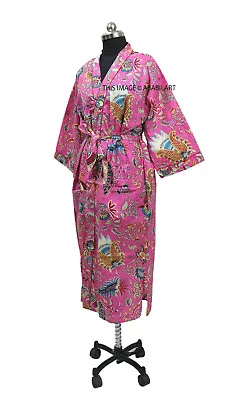 $26.90 • Buy Women Sleepwear Robe Mukut Print Cotton Kimono One Size Bathrobe Dressing Gown