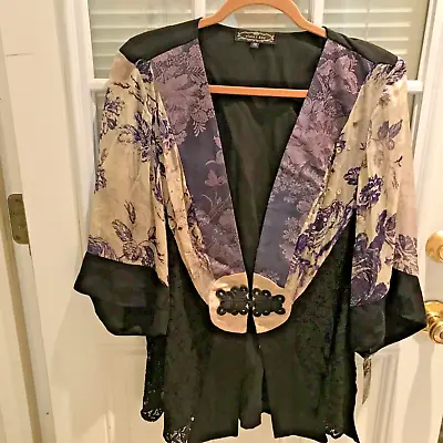 VTG Violet Kay Kimono Blouse Jacket Multi Black Floral Lace 1X • $58