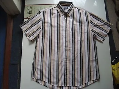 Eden Park Cotton Button Down Brown/Red/White Stripped Shirt L 45 Inch Chest. • £16