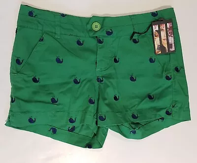 FSR Freestyle Revolution Chino Stretch Short Shorts Size 9 Green Whales Nautical • $13.99