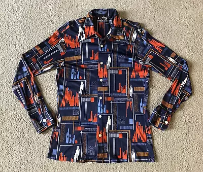 VTG 70s JC Penney Men's Button Front Polyester Disco Shirt - Size S/M Slim Fit • $30