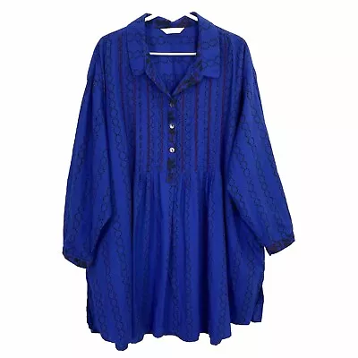 Marketplace Handwork Of India Tunic Blouse Top Womens Size 4W Or 4X Blue Organic • $39.99