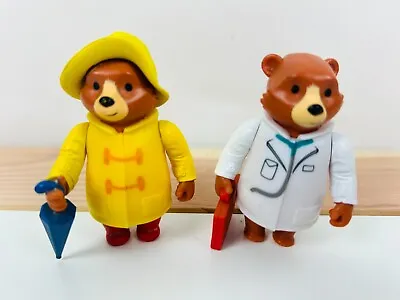 PADDINGTON BEAR 2 X Play Figures Doctor & Rainy Day Raincoat With Umbrella 3 ! • £6.50