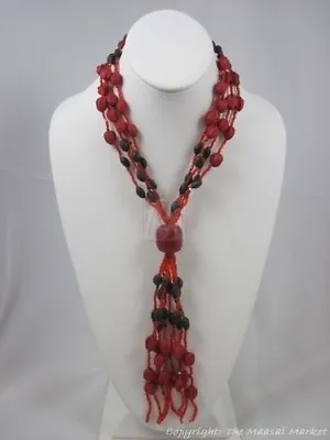 Maasai Market Handmade African Jewelry Masai Resin Mixed Seed Beads Red #274-6 • $22.45