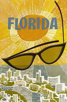 Florida Miami Sunshine Sun Glasses Travel Tourism Vintage Poster Repro FREE S/H • $17.90