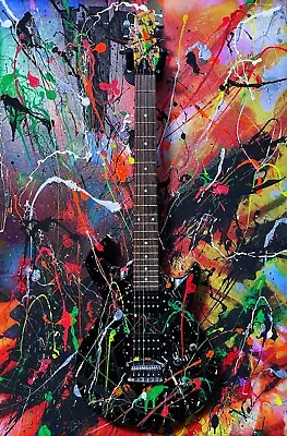 24 X 16 Jackson Pollock Style Black Wildfire Electric Guitar Print On Canvas • $450