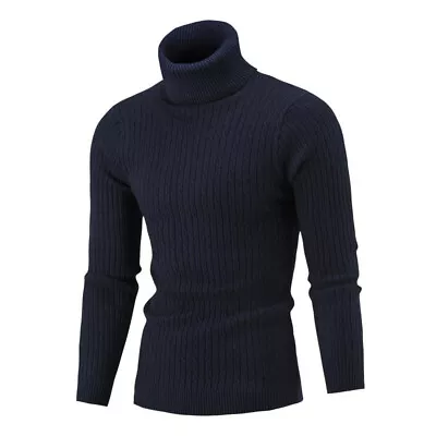 Mens Winter Knitted Turtleneck Sweater Long Sleeve Solid Jumper Knitwears To * • $16.93