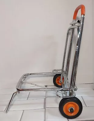 Vintage Folding Luggage Cart Rolling Dolly Chrome Adjustable Handle Collapsible  • $26.88