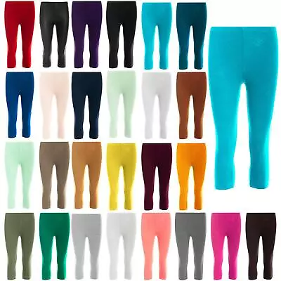 Womens Ladies Plain 3/4 Capri Length Cropped Gym Yoga Regular Jeggings Leggings • £5.99