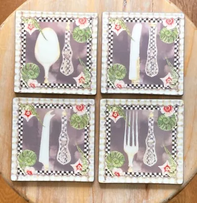 MacKenzie-Childs Bon Appetit Ceramic Coasters - Set Of 4 - Brand New In Box! • $50