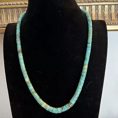 Vintage Sterling Santo Domingo Pueblo Heishe Turquoise Necklace • $195