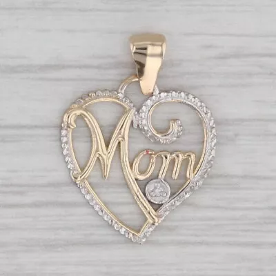 Diamond Accented Mom Heart Pendant 10k Yellow White Gold • $49.99