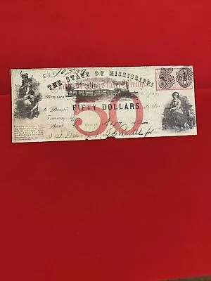 1862 $50 The State Of Mississippi Obsolete Currency • $110