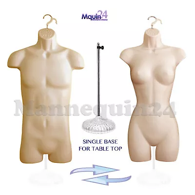 Flesh Mannequin Male & Female Torso Dress Body Forms Set + 1 Stand + 2 Hangers  • $71.67