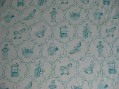 3Yds VTG Laura Ashley Parker Knoll Decor Nusery Toile Teal Green Cotton Fabric • £57.90