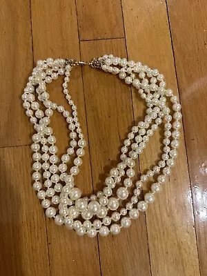 $30 • Buy J. Crew Multi-Strand Knotted Faux Pearl Bib Statement Necklace Gold Tone Clasp