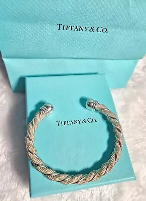 Tiffany & Co Elsa Peretti 925 Sterling Silver Mesh Twisted Cuff Bracelet Bangle  • $275