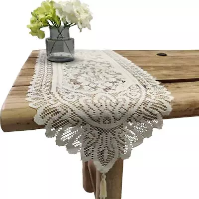 Tinsow 2 Pack Cotton Crochet Lace Rectangular Table Runner Dresser Scarf • $15.32