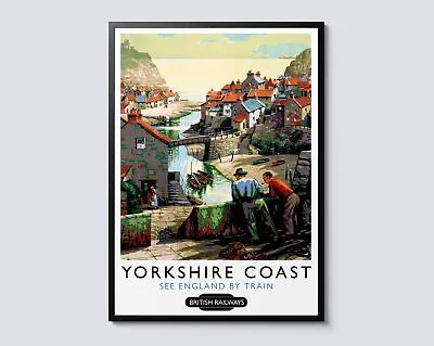 Yorkshire Coast British Railways Vintage Illustration Travel Portrait Print • £100