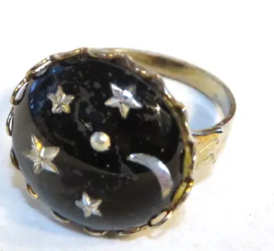 Nos Vintage 1970s Wizard Celestial Black Witch Adjustable Dime Store Cobra Ring • $14.99