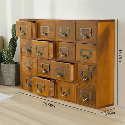 16 Drawers Vintage Wood Apothecary Medicine Cabinet Label Holder Card Catalog • $63.65