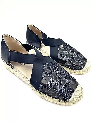 $25 • Buy Fabiolas Size 6.5 EU 37 Black Sequin Lace Espadrille Women Slip On Casual Flats