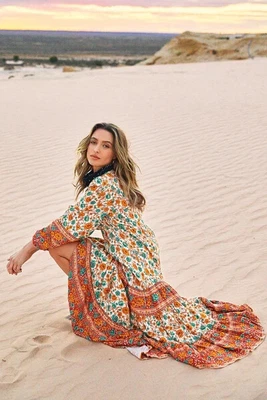 $80 • Buy Arhnem Phoebe Shirred Boho Dress In Rustic Honey - Size 10 - As New