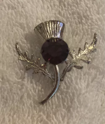 Vintage Scottish Thistle Sterling Silver Pin Brooch By W.B.s Purple Stone • $26.99