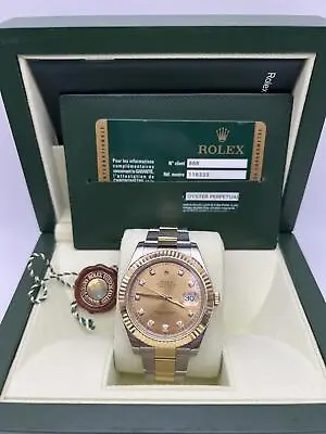 Rolex Datejust II 41mm 116333 18K Gold Fluted Champagne Diamond Dial Box Papers • $12995