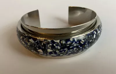 Vintage Philippines Silver Tone Crushed Blue/white Coral Cuff Bracelet 1970s • $42.50