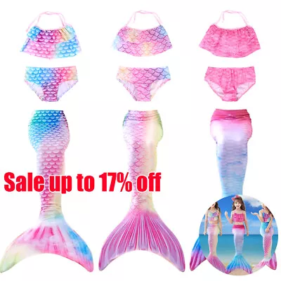 Girls Mermaid Tail Swimming Costume Swimmable Bikini Set Summer Swimsuit UK • £14.31