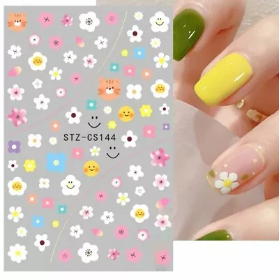 Nail Art Stickers Transfers Decals Summer Flowers Kitty Cat Daisy Daisies CS144 • £2.55