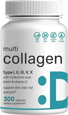 Multi Collagen With Hyaluronic Acid Vitamin C & Biotin 5000mcg 300 Caps Non GMO • $22.75
