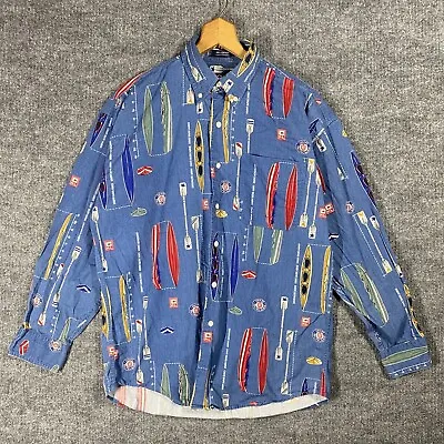 VINTAGE Ralph Lauren CHAPS Shirt All Over Print Canoe Kayak Paddle Size Medium • $13.86