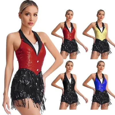 Womens Dancewear Backless Leotard Sparkly Jumpsuit Cha-Cha Dresses Samba Latin • £6.36