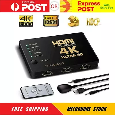 5 Port HDMI Splitter Switch Switcher Hub Box HDTV Ultra HD 4K 60Hz With Remote • $12.95
