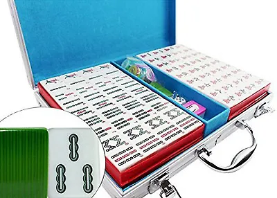 OPEN BOX 144 Numbered Tiles Mahjong Set Melamine Chinese Game Set -Green • $40.99