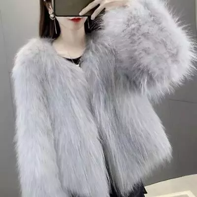 2023 Elegant Womens Knit Long Sleeved Faux Fur Coat Korean Style Slim Fit Coat • $101.87