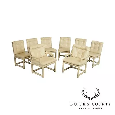 Mid Century Set 8 Tufted Leather Back Parsons Dining Chairs • $2495