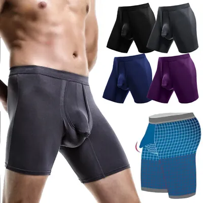 Men's Separate Penis Ball Pouch Underwear Boxer Briefs Anti Chafing Long Leg • $13.99