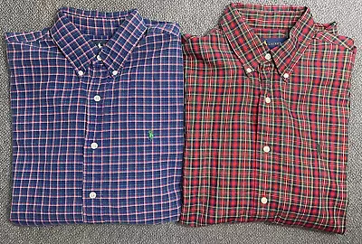 Polo Ralph Lauren Men's Long Sleeve Shirts Lot Of 2 MEDIUM Purple & Red Plaid • $38.97